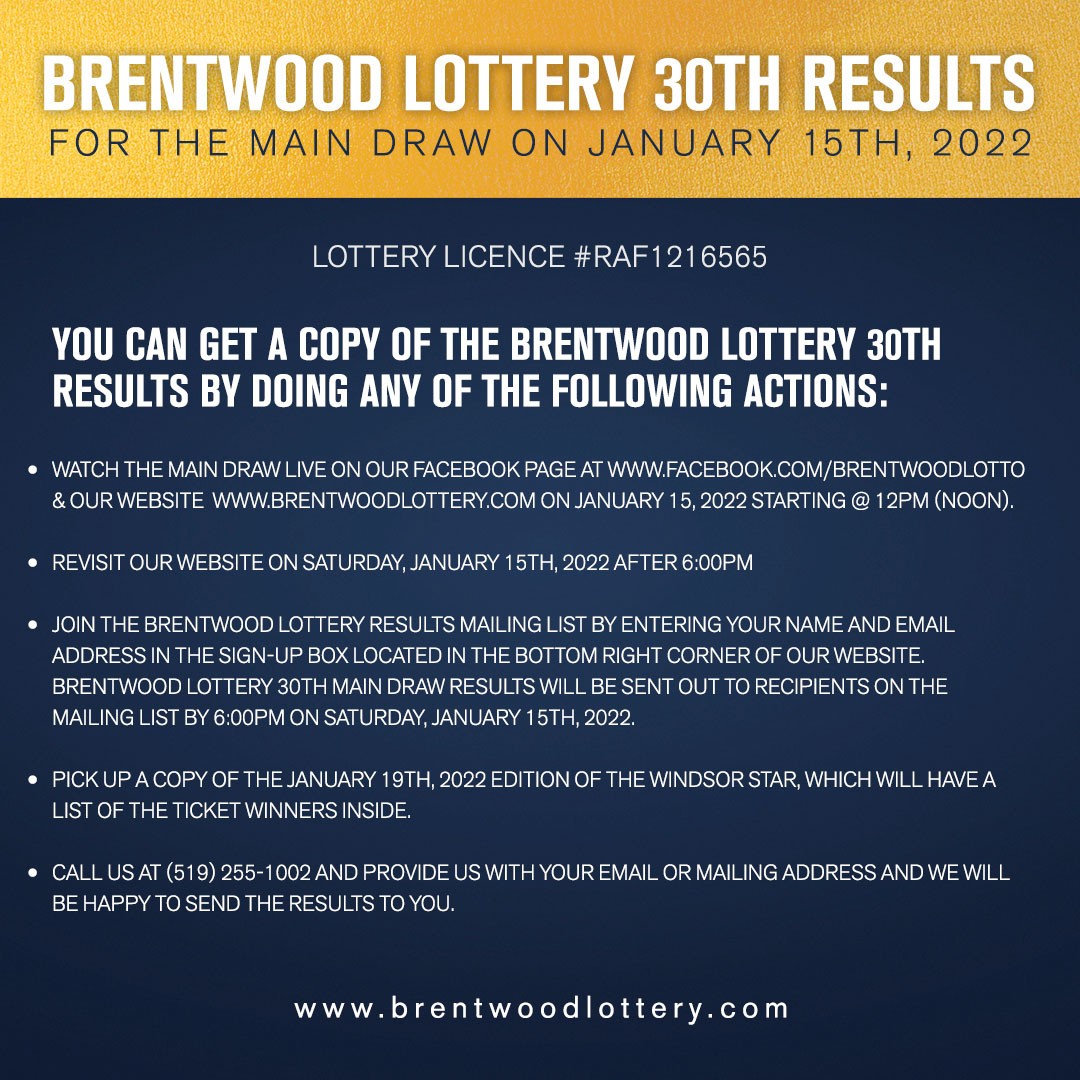 Ways to get the Brentwood Lottery 30th results